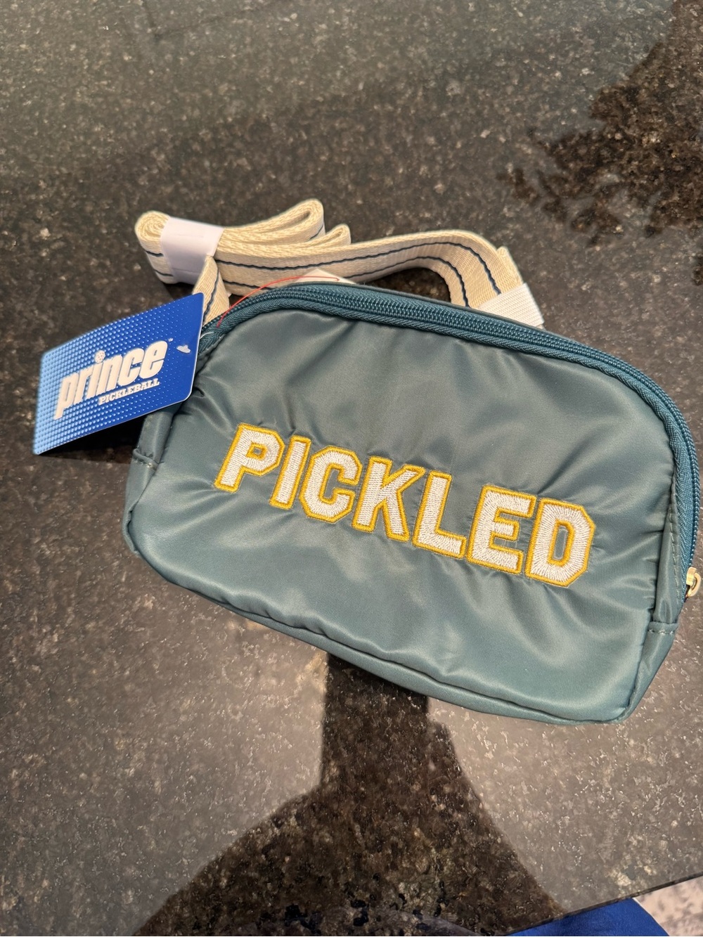 Prince Teal Belt Bag with Yellow 'PICKLED' Embroidery